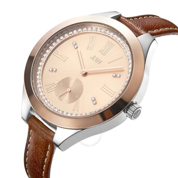 $900 MSRP/ JBW Aria Rose Diamond Dial Brown Leather Ladies Watch - Picture 8 of 9